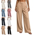 thumbnail image 1 of Zysthvn Wide Leg Womens Pants Fall High Waisted Casual Pants for Women Solid Flowy Button Palazzo with Pockets Trousers, 1 of 8