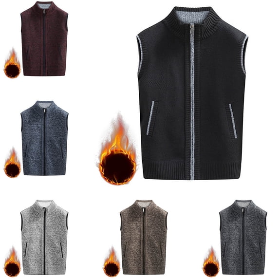 Zysthvn Winter Jacket Men Full Zip Warm Casual Thick Men Vest Stand Collar with Pockets Solid Sleeveless Vests, Gray XL