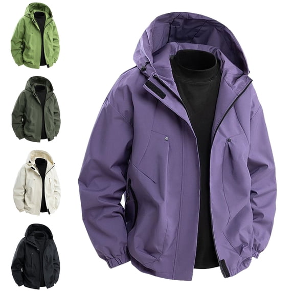 Zysthvn Winter Jackets for Men Athletic Lightweight Outdoor Rain Coats for Men Hooded with Pockets Solid Hiking Full Zip