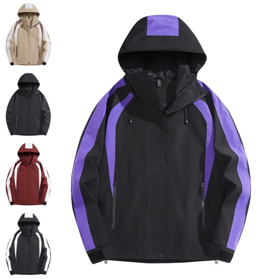 Zysthvn Winter Jackets for Men Athletic Outdoor Lightweight Rain Sports Coats for Men Hiking Full Zip Color Block with Pockets Hooded