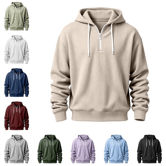 Zysthvn Winter Men's Casual Hoodie Full Zip Workout Sweatshirts for Men Hooded Basic Long Sleeve Drawstring Solid