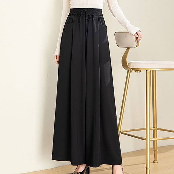 Zysthvn Women Pants Casual High Waisted Plus Size Cotton Linen Wide Leg Comfy Trousers for Women Drawstring Solid Breathable with Pockets Loose Pants