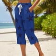 thumbnail image 1 of Zysthvn Womens Cotton Capris Straight Leg Summer Cropped Women Pants Casual Star Print Drawstring Loose with Pockets Button, 1 of 5