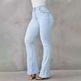 thumbnail image 1 of Zysthvn Womens Jeans Flared Casual Plus Size High Waisted Comfy Trousers for Women Lounge Loose Solid with Pockets Button Pants, 1 of 6