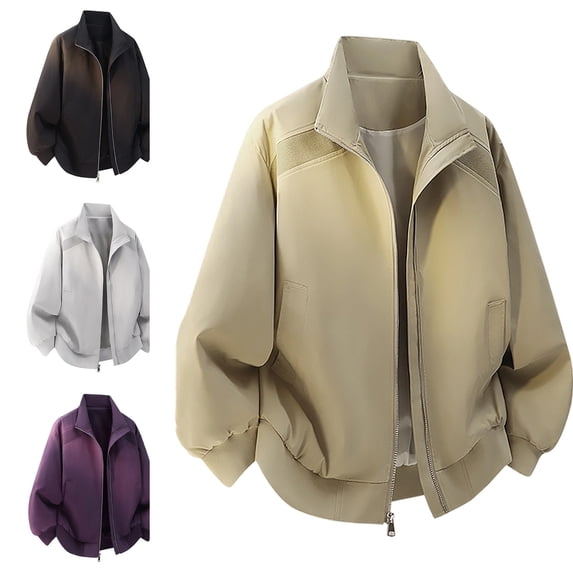 Zysthvn Workwear Mens Jackets and Coats Casual Lightweight Fall Full Zip Mens Outerwear with Pockets Outdoor Stand Collar Long Sleeve Solid