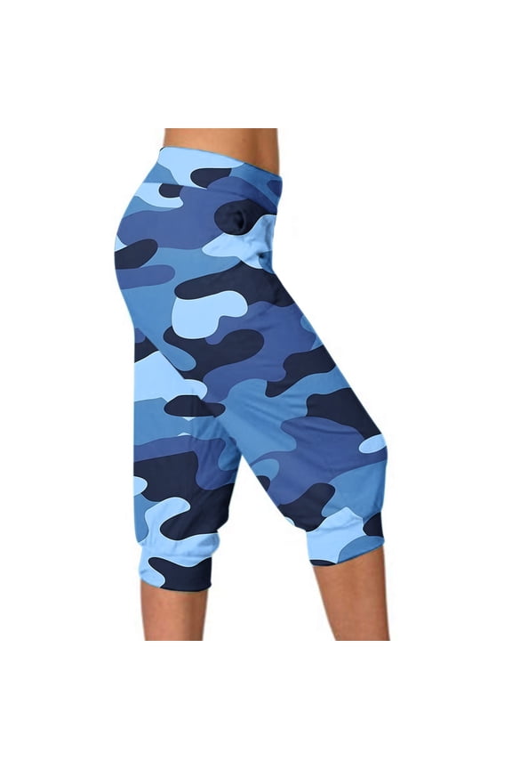 Yoga Women Capris Athletic Workout Leggings Elastic Waist Womens Cropped Pants High Waisted Camo with Pockets Gym
