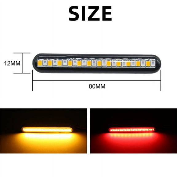 Zyutaosan 2Pcs 24 Led Motorcycle Turn Signal Light Bar Flowing Water License Plate Light Two-Color Rear Brake Stop Lamp Tail Indicators