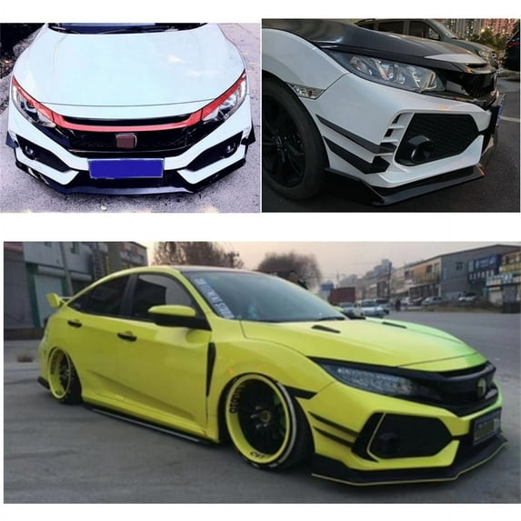 Zyutaosan 2Pcs For Honda Civic Type R 2016-2021 Glossy Black Front Bumper Canards Splitter Fins Air Knife