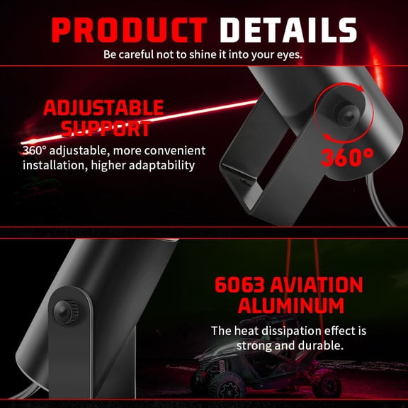 Zyutaosan 2pc Laser LED Whip Lights Whipless Antenna Remote For Polaris RZR 1000XP ATV UTV