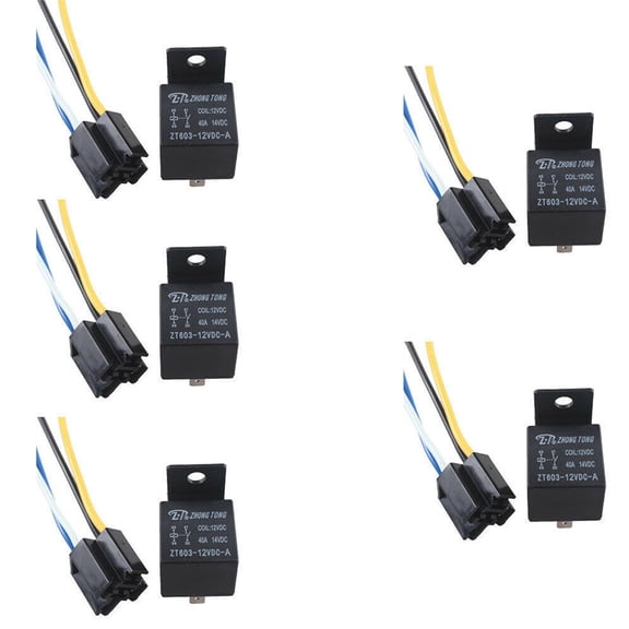 Zyutaosan 5 Pcs Waterproof 12V 40A Car Offroad SPST Premium Relay + 4-Pin Wired Socket Kit