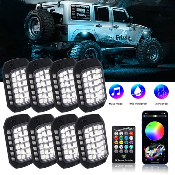Zyutaosan 8PCS RGB Neon LED Rock Light 3D Lens Car Light Universal For Jeep Truck SUV