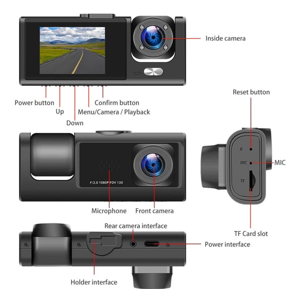 Zyutaosan Car Dual Lens Dash Cam HD 1080P Front/Rear/Inside Video Recorder Camera G-Sensor WIFI