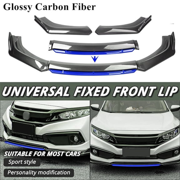 Zyutaosan Carbon Fiber Look & Blue Car Front Bumper Lip Splitter Spoiler Diffuser Body Kit