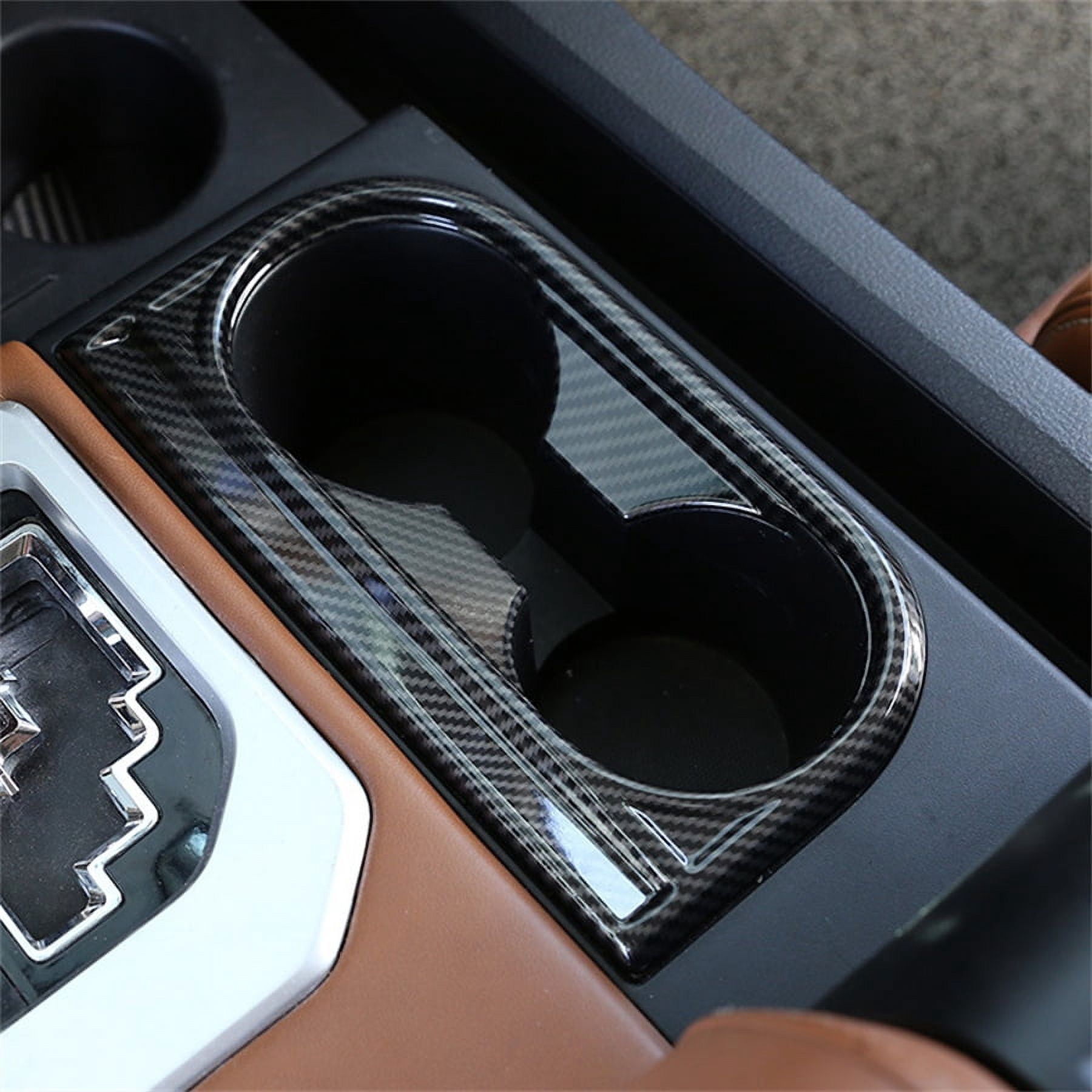 Zyutaosan Carbon Fiber Style Gear Panel & Water Cup Holder Cover Abs For Toyota Tundra 2014-2021