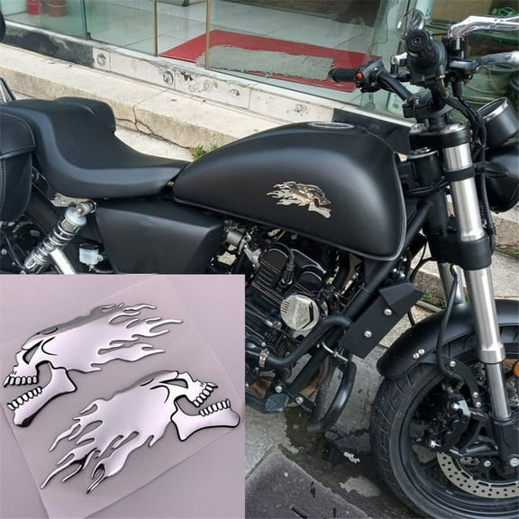 Zyutaosan Pair Motorcycle Skull Head Flame Fuel Gas Tank Fairing 3D Emblem Badge Decal L/R