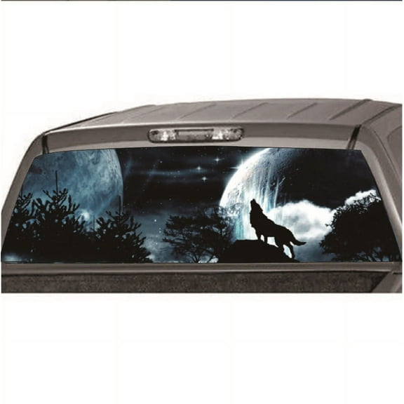 Zyutaosan Universal 53"*14" Car Rear Window Tailgate Wolf Howling Moon Galaxy Sticker Decal For Truck Suv