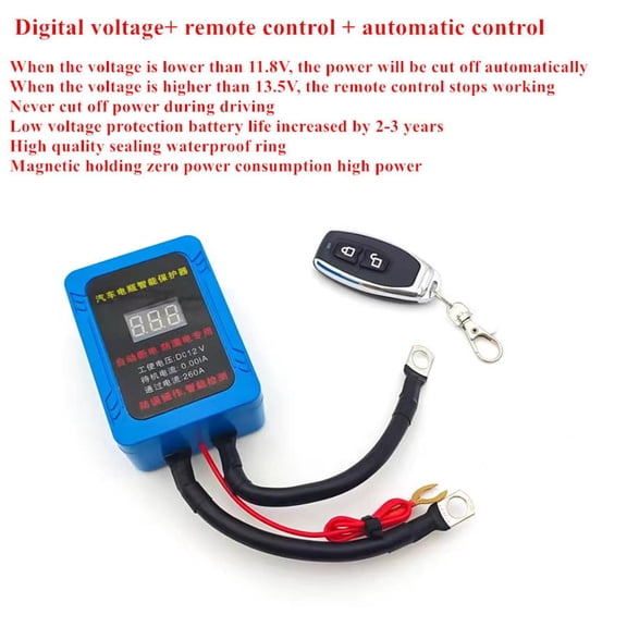 Zyutaosan Universal Wireless Remote Control Automatic Control 12V Car Battery Disconnect Cut Off Isolator Master Switches Voltmeter Digital Voltage Display