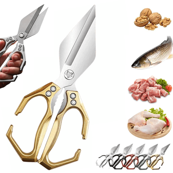 ZyyWoo Multifunctional Heavy-Duty Kitchen Shears,Poultry Scissors Heavy Duty Cut Bone,Scissors All Purpose,Kitchen Scissors with Ergonomic Handle,Sharp Blades,Utility Poultry Shears Supplies,Gold