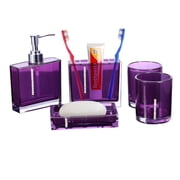 Zyyini Acrylic Bathroom Accessories Set,5 Pieces Bath Accessory Set with Soap Dish,Dispenser,Toothbrush Holder and Tumbler Purple