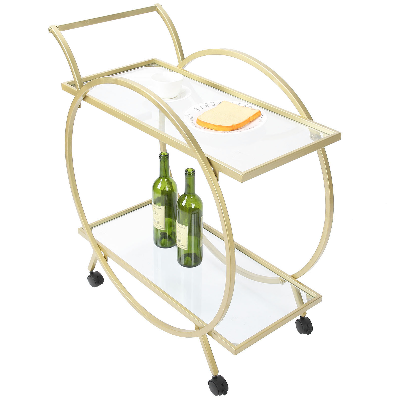 Zyyini Bar Cart with 2 Mirrored Shelves, Modern Metal Bar Serving Cart