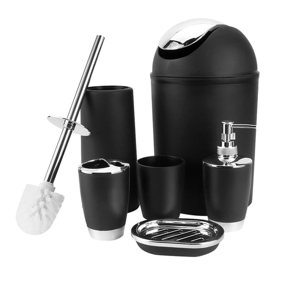 Zyyini Bathroom Accessories Set 6 Piece Bath Ensemble Includes Soap Dispenser, Toothbrush Holder, Toothbrush Cup, Soap Dish for Decorative Countertop and Housewarming Gift, Black