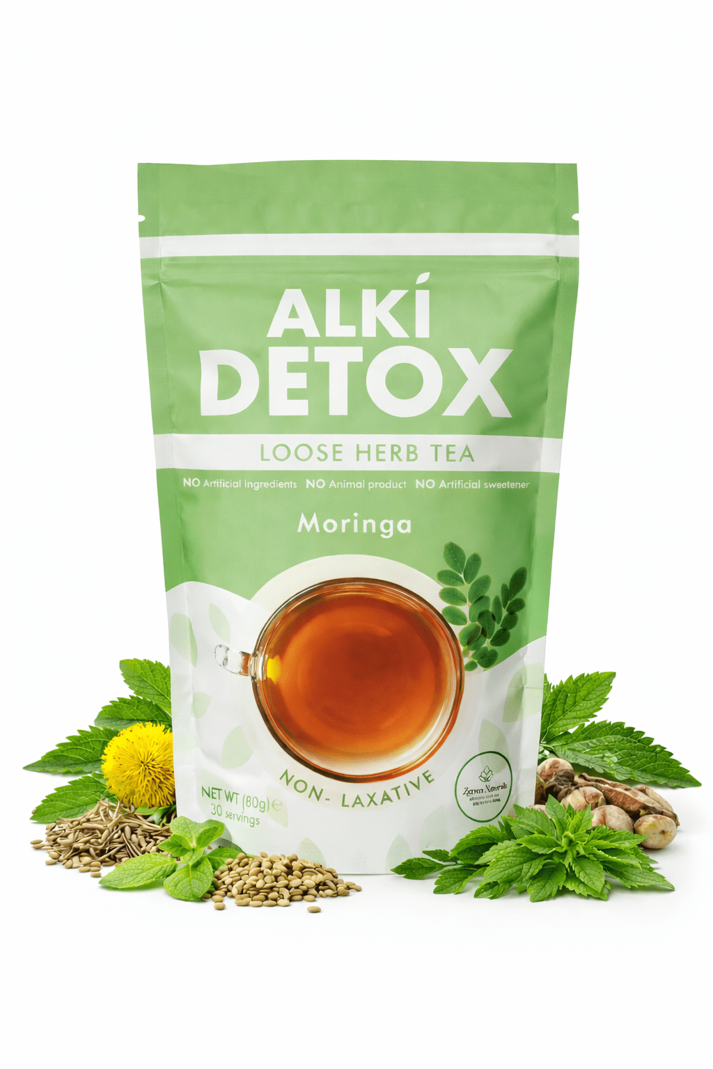 Zyzven Naturals Alki Detox with Moringa – 80g Loose Leaf Herbal Tea | Botanical Detox Blend with Moringa, Dandelion Root, Nettle, Burdock, Ginger & Turmeric | Natural Daily Wellness Tea