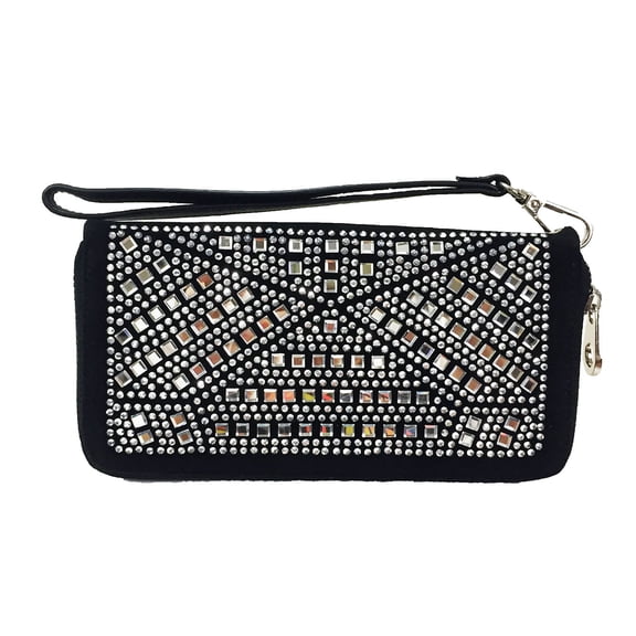 ZzFab Gem Wallet Matching Rhinestone Wallet for Sparkle Purse Black with Wristlet Strap