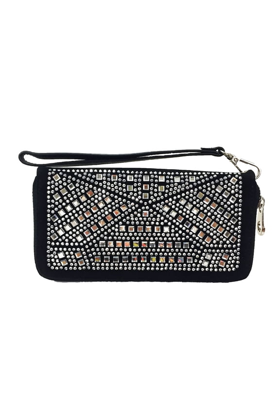 Gem Wallet Matching Rhinestone Wallet for Sparkle Purse Black with Wristlet Strap