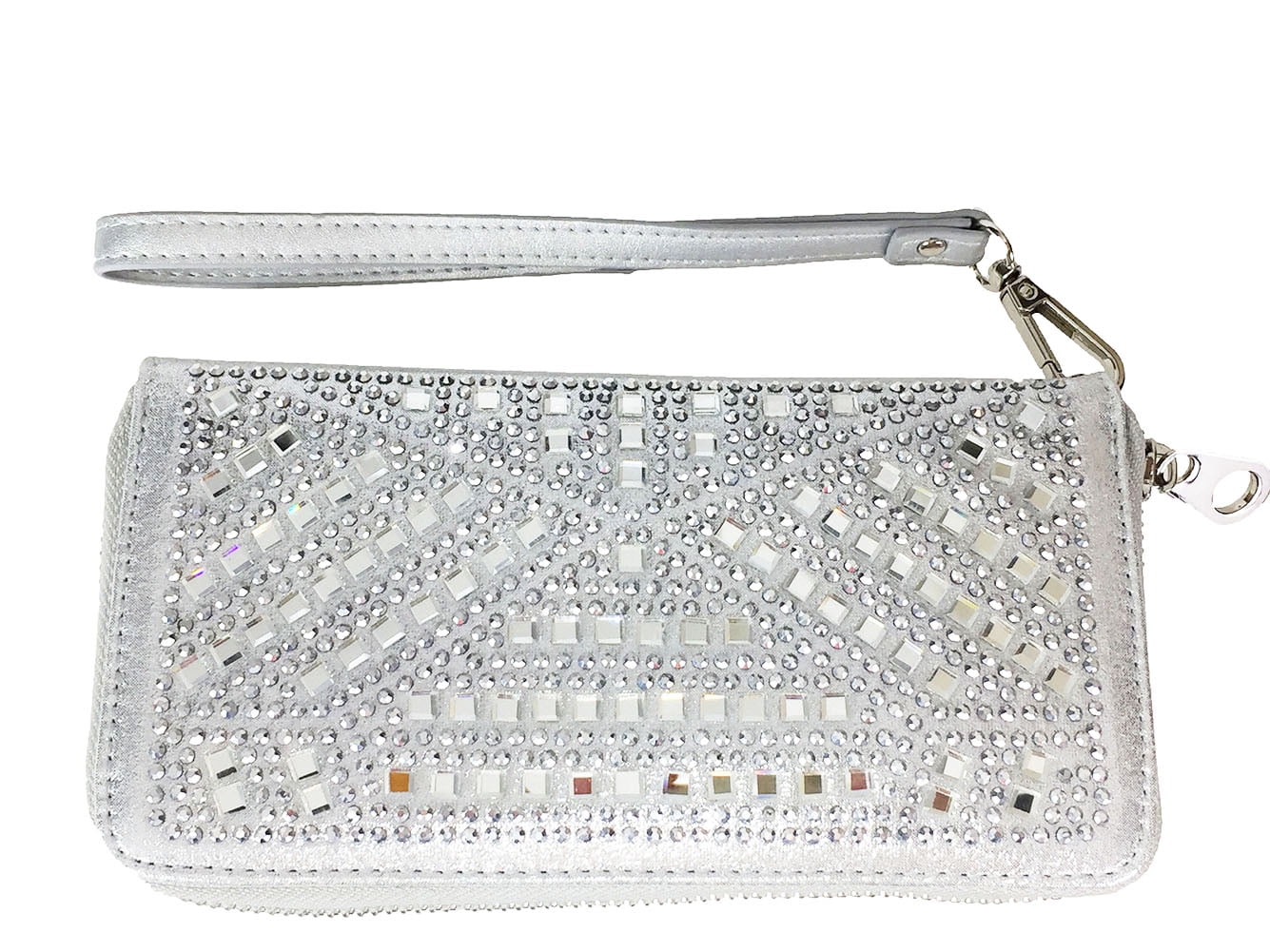 ZzFab Gem Wallet Matching Rhinestone Wallet for Sparkle Purse Silver with Wristlet Strap