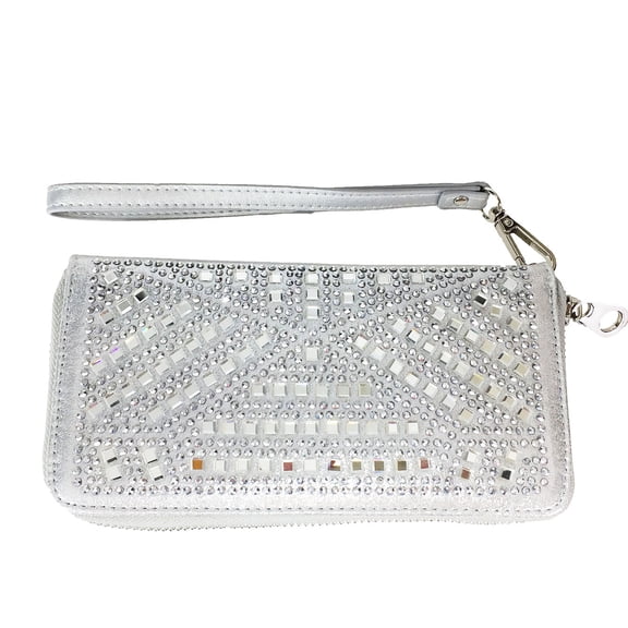 ZzFab Gem Wallet Matching Rhinestone Wallet for Sparkle Purse Silver with Wristlet Strap