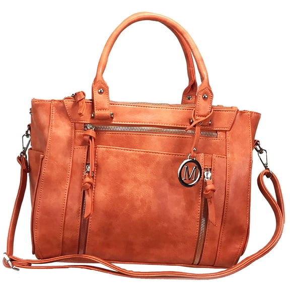 ZzFab Multi Zippers Fashion Locking Faux Leather  Bag Orange