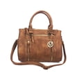 thumbnail image 1 of ZzFab Multi Zippers Fashion Locking Faux Leather Purse Tote Bag Brown, 1 of 3