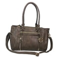 thumbnail image 1 of ZzFab Multi Zippers Fashion Locking Faux Leather Purse Tote Bag Coffee, 1 of 3