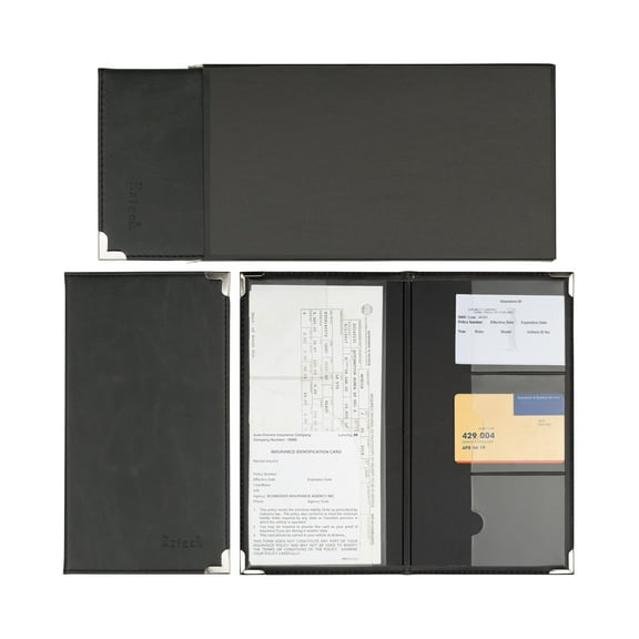 ZzTeck Black Car Registration Card Holder and Insurance - For Auto Truck Glove Box Console Documents Organizer Premium PU Black Leather Wallet Case