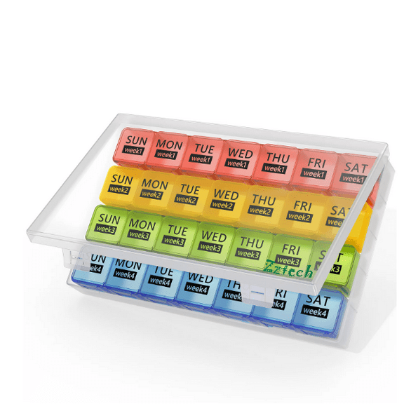 ZzTeck Monthly Pill Organizer 28 Day Pill Box Organizerd by Week, Large 4 Weeks One Month Pill Cases with Dust-Proof Container for Pills/Vitamin/Fish Oil/Supplements