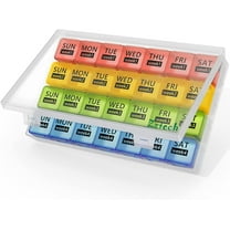 ZzTeck Monthly Pill Organizer for 4 Weeks  Portable, Travel Daily Medicine Container for Vitamins, Fish Oils, Supplements, Medication  1 Time a Day, XL Compartments (Rainbow)