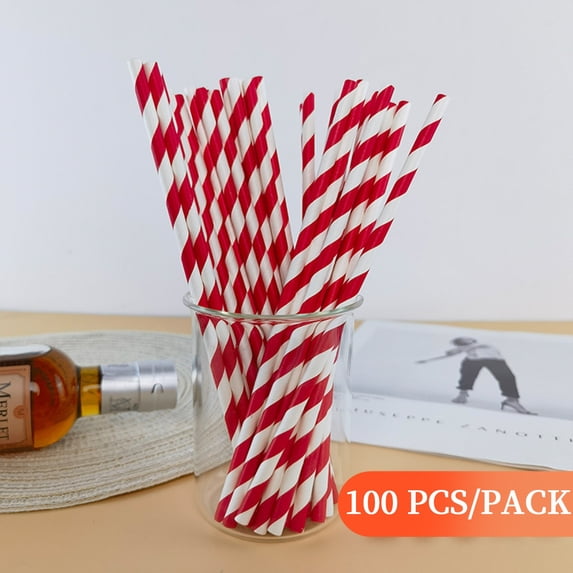 Zzbeans 100pc Paper Disposable Straws, Thick Unbreakable Biodegradable Drinking Straws, Bulk Eco-Friendly Paper Straws for Parties Drinks Smoothies Juice Cocktails, Red