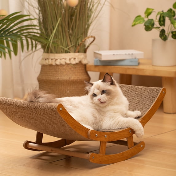 Zzbeans 2-in- Rocker Cat Scratching Board Bed, Corrugated Cardboard Cat Scratcher Lounge, Durable Non-Shedding Cat Toy for Scratching Claw Grinding and Relaxing, Brown