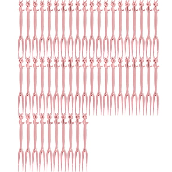 Zzbeans 50 Pcs Disposable Plastic Fruit Forks, Two Tooth Dessert Cake Cocktail Forks, Mini Appetizer Food Clips for Party Decorations Bento Holiday Tableware, Pink