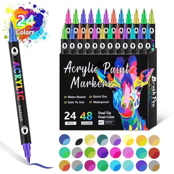 Zzbeans Acrylic Paint Markers, 24/48/36 Colors Paint Pens with .5mm Round Tip, Quick-Dry Acrylic Ink Markers for Painting, Art Supplies for KidsDrawing Journaling and Card Making