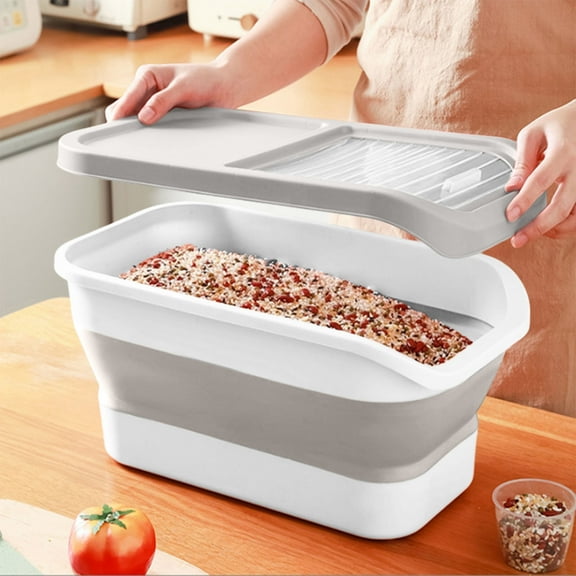 Zzbeans Airtight Dog Food Storage Bin, Large Capacity 12-15 Kg Foldable Pet Food Container With Wheels And Hinged Lid, Robust Kitchen Storage Box For Dry Food Cereals Rice And Dog Treats, White