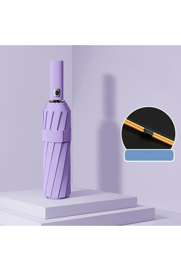 Automatic Umbrella, Fully Automatic Open Close Reverse Folding Sun Umbrella, Windproof UV Protection Compact Travel Umbrella for Women Men, Purple