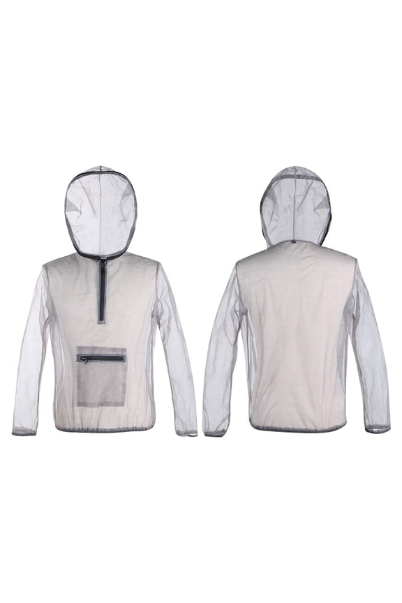 Breathable Insect Resistant Jacket with Hood, Mesh Mosquito Bite Proof Clothing, Outdoor Fishing Bee Protective Suit for Men Women, Gray