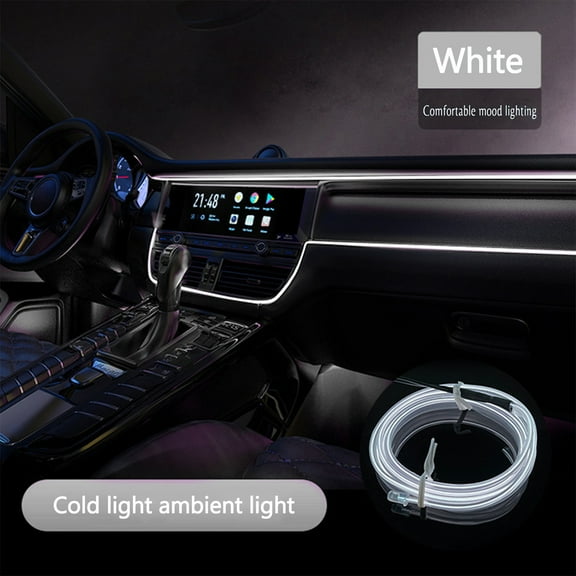 Zzbeans Car Cold Lamp Interior Guide LED Strip, EL Luminous Line 2 Meters + 3V Battery Box Drive, Flexible Bendable Cuttable LED Decorative Lights for GM Vehicle Interior Home Outdoor, White
