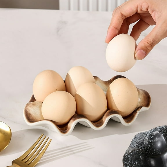 Zzbeans Ceramic Egg Tray, High-Temperature Fired Safe Kitchen Tableware, Divided Snack Sauce Dish for Eggs Condiments Dining Party, White