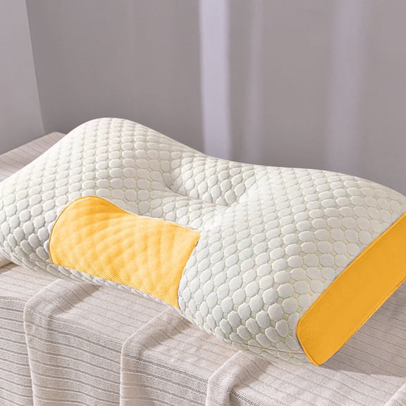 Zzbeans Cervical Pillow for Neck Pain Relief, Memory Foam Neck Support Pillow for Adults, Orthopedic Contour Pillow for Side Back Stomach Sleepers, Yellow