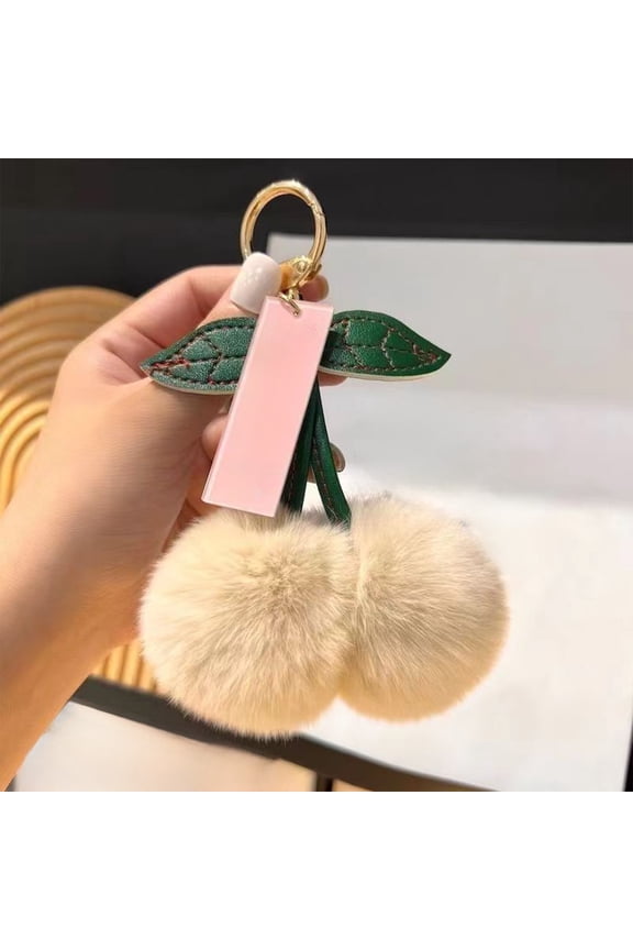 Cherry Plush Keychain, Metal Buckle Keychain Pendant for Backpack Purse, Decorative Fruit Keychain for Keys Wallet Christmas Gift, White