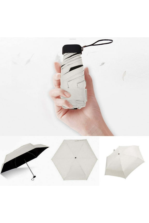 Compact Folding Sun Umbrella, Portable Travel Umbrella with UV Protection, Lightweight 5-Fold Aluminum Parasol for Women Men, Pocket-Size Rain or Shade Umbrella for Purse Backpack, Beige