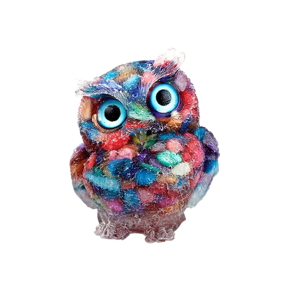 Zzbeans Crystal Gravel Epoxy Owl Ornament, Hand Carved Resin Owl Figurine Desktop Decoration, Cute Colorful Owl Statue for Home Office Car Gift Set