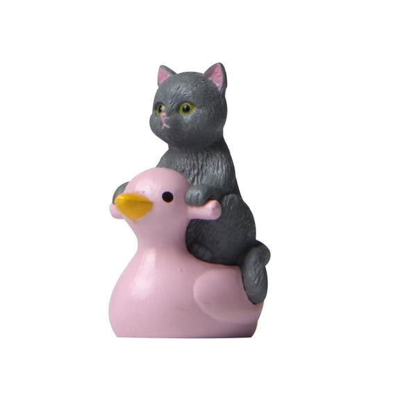 Zzbeans Cute Sitting Cat Duck Doll Decor, Garden Ornament Figurine for Flower Pots Aquariums, Miniature Fairy Tale Animal Statue Home Decor Gardening Landscape, Gray